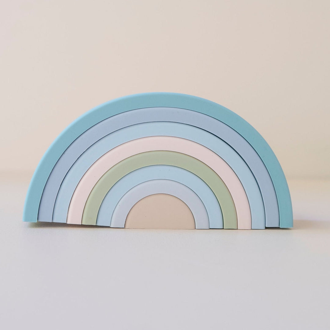 Silicone nesting rainbow puzzle in blue