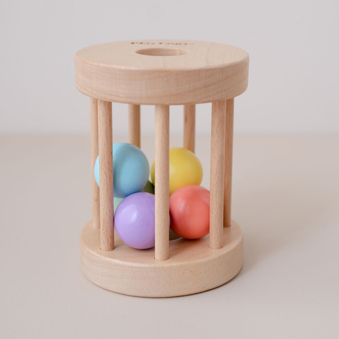 Wooden Rolling Rattle with colourful balls for babies